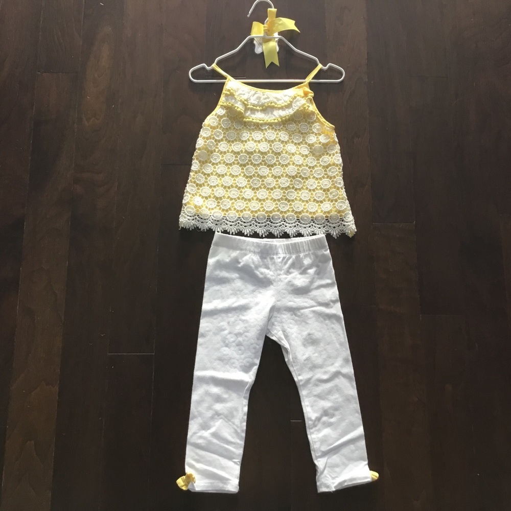 MUDPIE yellow Crochet tunic Legging set 12-18 mos - Picture 2 of 8